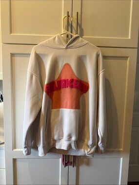 Aelfric Eden White Crewneck Hoodie with Pink-Orange Star Graphic